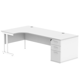 [COREBUNDU1812LDHWHTWH] Double Upright Left Hand Radial Desk + Desk High Pedestal (FSC) | 800mm Deep Pedestal | 1800X1200 | Arctic White/White
