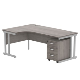 [COREBUNDU1812LGOAKSV3] Double Upright Left Hand Radial Desk + 3 Drawer Mobile Under Desk Pedestal (FSC) | 1800X1200 | Alaskan Grey Oak/Silver
