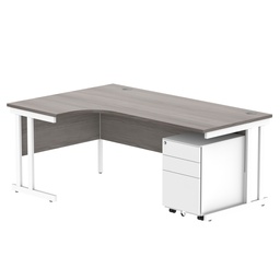 [COREBUNDU1812LGOAKWH+USMP3WH] Double Upright Left Hand Radial Desk + Under Desk Steel Pedestal 3 Drawers (FSC) | 1800X1200 | Alaskan Grey Oak/White