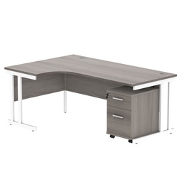 [COREBUNDU1812LGOAKWH2] Double Upright Left Hand Radial Desk + 2 Drawer Mobile Under Desk Pedestal (FSC) | 1800X1200 | Alaskan Grey Oak/White