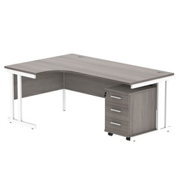 [COREBUNDU1812LGOAKWH3] Double Upright Left Hand Radial Desk + 3 Drawer Mobile Under Desk Pedestal (FSC) | 1800X1200 | Alaskan Grey Oak/White