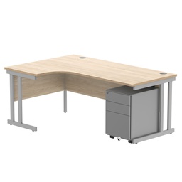 [COREBUNDU1812LOKSV+USMP3SV] Double Upright Left Hand Radial Desk + Under Desk Steel Pedestal 3 Drawers (FSC) | 1800X1200 | Canadian Oak/Silver