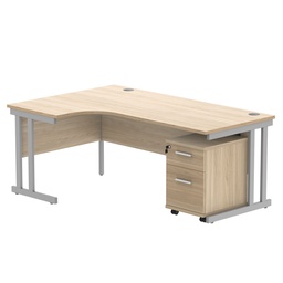 [COREBUNDU1812LOKSV2] Double Upright Left Hand Radial Desk + 2 Drawer Mobile Under Desk Pedestal (FSC) | 1800X1200 | Canadian Oak/Silver