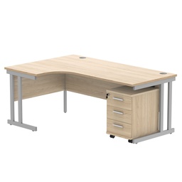 [COREBUNDU1812LOKSV3] Double Upright Left Hand Radial Desk + 3 Drawer Mobile Under Desk Pedestal (FSC) | 1800X1200 | Canadian Oak/Silver