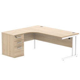 [COREBUNDU1812LOKWH] Double Upright Left Hand Radial Desk + Desk High Pedestal (FSC) | 600mm Deep Pedestal | 1800X1200 | Canadian Oak/White