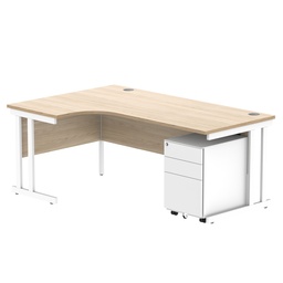 [COREBUNDU1812LOKWH+USMP3WH] Double Upright Left Hand Radial Desk + Under Desk Steel Pedestal 3 Drawers (FSC) | 1800X1200 | Canadian Oak/White