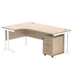 [COREBUNDU1812LOKWH2] Double Upright Left Hand Radial Desk + 2 Drawer Mobile Under Desk Pedestal (FSC) | 1800X1200 | Canadian Oak/White