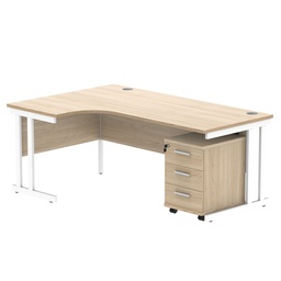 [COREBUNDU1812LOKWH3] Double Upright Left Hand Radial Desk + 3 Drawer Mobile Under Desk Pedestal (FSC) | 1800X1200 | Canadian Oak/White