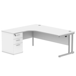 [COREBUNDU1812LWHTSV] Double Upright Left Hand Radial Desk + Desk High Pedestal (FSC) | 600mm Deep Pedestal | 1800X1200 | Arctic White/Silver