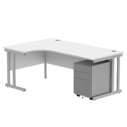 [COREBUNDU1812LWHTSV+USMP3SV] Double Upright Left Hand Radial Desk + Under Desk Steel Pedestal 3 Drawers (FSC) | 1800X1200 | Arctic White/Silver