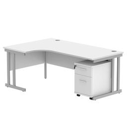 [COREBUNDU1812LWHTSV2] Double Upright Left Hand Radial Desk + 2 Drawer Mobile Under Desk Pedestal (FSC) | 1800X1200 | Arctic White/Silver