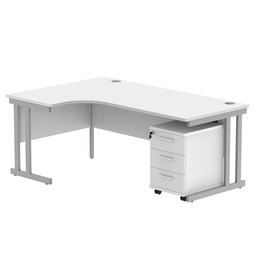 [COREBUNDU1812LWHTSV3] Double Upright Left Hand Radial Desk + 3 Drawer Mobile Under Desk Pedestal (FSC) | 1800X1200 | Arctic White/Silver