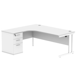 [COREBUNDU1812LWHTWH] Double Upright Left Hand Radial Desk + Desk High Pedestal (FSC) | 600mm Deep Pedestal | 1800X1200 | Arctic White/White
