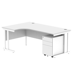 [COREBUNDU1812LWHTWH+USMP3WH] Double Upright Left Hand Radial Desk + Under Desk Steel Pedestal 3 Drawers (FSC) | 1800X1200 | Arctic White/White