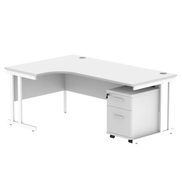 [COREBUNDU1812LWHTWH2] Double Upright Left Hand Radial Desk + 2 Drawer Mobile Under Desk Pedestal (FSC) | 1800X1200 | Arctic White/White
