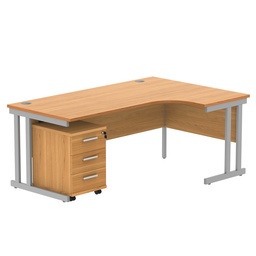 [COREBUNDU1812RBCHSV3] Double Upright Right Hand Radial Desk + 3 Drawer Mobile Under Desk Pedestal (FSC) | 1800X1200 | Norwegian Beech/Silver