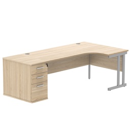 [COREBUNDU1812RDHOKSV] Double Upright Right Hand Radial Desk + Desk High Pedestal (FSC) | 800mm Deep Pedestal | 1800X1200 | Canadian Oak/Silver