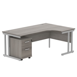 [COREBUNDU1812RGOAKSV2] Double Upright Right Hand Radial Desk + 2 Drawer Mobile Under Desk Pedestal (FSC) | 1800X1200 | Alaskan Grey Oak/Silver