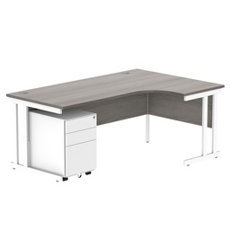[COREBUNDU1812RGOAKWH+USMP3WH] Double Upright Right Hand Radial Desk + Under Desk Steel Pedestal 3 Drawers (FSC) | 1800X1200 | Alaskan Grey Oak/White