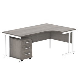 [COREBUNDU1812RGOAKWH3] Double Upright Right Hand Radial Desk + 3 Drawer Mobile Under Desk Pedestal (FSC) | 1800X1200 | Alaskan Grey Oak/White