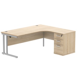 [COREBUNDU1812ROKSV] Double Upright Right Hand Radial Desk + Desk High Pedestal (FSC) | 600mm Deep Pedestal | 1800X1200 | Canadian Oak/Silver