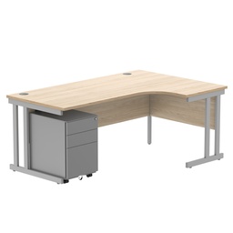 [COREBUNDU1812ROKSV+USMP3SV] Double Upright Right Hand Radial Desk + Under Desk Steel Pedestal 3 Drawers (FSC) | 1800X1200 | Canadian Oak/Silver