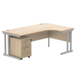[COREBUNDU1812ROKSV2] Double Upright Right Hand Radial Desk + 2 Drawer Mobile Under Desk Pedestal (FSC) | 1800X1200 | Canadian Oak/Silver