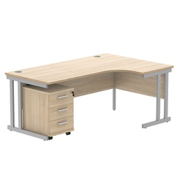 [COREBUNDU1812ROKSV3] Double Upright Right Hand Radial Desk + 3 Drawer Mobile Under Desk Pedestal (FSC) | 1800X1200 | Canadian Oak/Silver