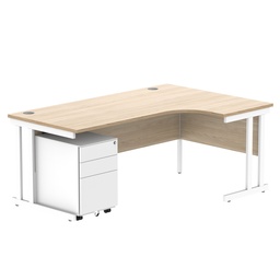[COREBUNDU1812ROKWH+USMP3WH] Double Upright Right Hand Radial Desk + Under Desk Steel Pedestal 3 Drawers (FSC) | 1800X1200 | Canadian Oak/White