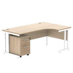 [COREBUNDU1812ROKWH2] Double Upright Right Hand Radial Desk + 2 Drawer Mobile Under Desk Pedestal (FSC) | 1800X1200 | Canadian Oak/White