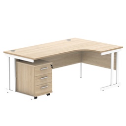 [COREBUNDU1812ROKWH3] Double Upright Right Hand Radial Desk + 3 Drawer Mobile Under Desk Pedestal (FSC) | 1800X1200 | Canadian Oak/White