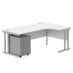 [COREBUNDU1812RWHTSV+USMP3SV] Double Upright Right Hand Radial Desk + Under Desk Steel Pedestal 3 Drawers (FSC) | 1800X1200 | Arctic White/Silver