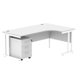 [COREBUNDU1812RWHTWH3] Double Upright Right Hand Radial Desk + 3 Drawer Mobile Under Desk Pedestal (FSC) | 1800X1200 | Arctic White/White