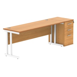 [COREBUNDU1860BCHWHDH] Double Upright Rectangular Desk + Desk High Pedestal (FSC) | 1800X600 | Norwegian Beech/White