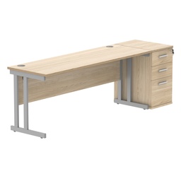 [COREBUNDU1860OKSVDH] Double Upright Rectangular Desk + Desk High Pedestal (FSC) | 1800X600 | Canadian Oak/Silver