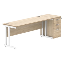 [COREBUNDU1860OKWHDH] Double Upright Rectangular Desk + Desk High Pedestal (FSC) | 1800X600 | Canadian Oak/White