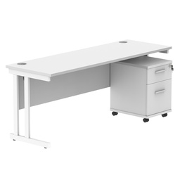 [COREBUNDU1860WHTWH2] Double Upright Rectangular Desk + 2 Drawer Mobile Under Desk Pedestal (FSC) | 1800X600 | Arctic White/White
