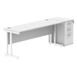 [COREBUNDU1860WHTWHDH] Double Upright Rectangular Desk + Desk High Pedestal (FSC) | 1800X600 | Arctic White/White