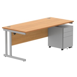 [COREBUNDU1880BCHSV+USMP3SV] Double Upright Rectangular Desk + Under Desk Steel Pedestal 3 Drawers (FSC) | 1800X800 | Norwegian Beech/Silver