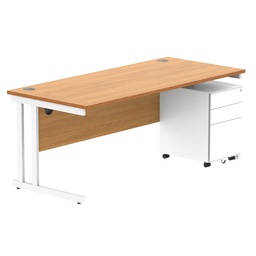 [COREBUNDU1880BCHWH+USMP3WH] Double Upright Rectangular Desk + Under Desk Steel Pedestal 3 Drawers (FSC) | 1800X800 | Norwegian Beech/White