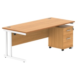 [COREBUNDU1880BCHWH2] Double Upright Rectangular Desk + 2 Drawer Mobile Under Desk Pedestal (FSC) | 1800X800 | Norwegian Beech/White