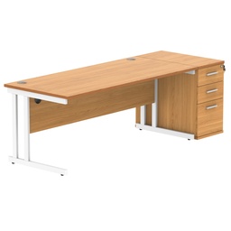 [COREBUNDU1880BCHWHDH] Double Upright Rectangular Desk + Desk High Pedestal (FSC) | 1800X800 | Norwegian Beech/White