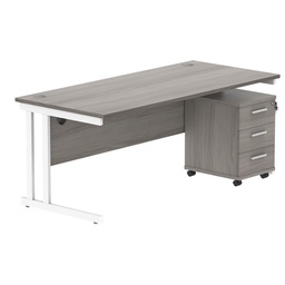 [COREBUNDU1880GOAKWH3] Double Upright Rectangular Desk + 3 Drawer Mobile Under Desk Pedestal (FSC) | 1800X800 | Alaskan Grey Oak/White