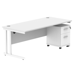 [COREBUNDU1880WHTWH2] Double Upright Rectangular Desk + 2 Drawer Mobile Under Desk Pedestal (FSC) | 1800X800 | Arctic White/White