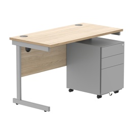 [COREBUNSU1260OKSV+USMP3SV] CORE Single Upright Rectangular Desk + Under Desk Steel Pedestal 3 Drawers (FSC) | 1200 X 600 | Canadian Oak/Silver