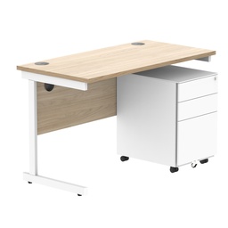 [COREBUNSU1260OKWH+USMP3WH] CORE Single Upright Rectangular Desk + Under Desk Steel Pedestal 3 Drawers (FSC) | 1200 X 600 | Canadian Oak/White
