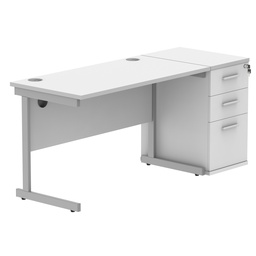 [COREBUNSU1260WHTSVDH] Single Upright Rectangular Desk + Desk High Pedestal (FSC) | 1200 X 600 | Arctic White/Silver