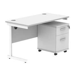 [COREBUNSU1260WHTWH2] Single Upright Rectangular Desk + 2 Drawer Mobile Under Desk Pedestal (FSC) | 1200 X 600 | Arctic White/White
