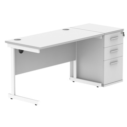 [COREBUNSU1260WHTWHDH] Single Upright Rectangular Desk + Desk High Pedestal (FSC) | 1200 X 600 | Arctic White/White