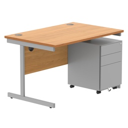 [COREBUNSU1280BCHSV+USMP3SV] CORE Single Upright Rectangular Desk + Under Desk Steel Pedestal 3 Drawers (FSC) | 1200 X 800 | Norwegian Beech/Silver